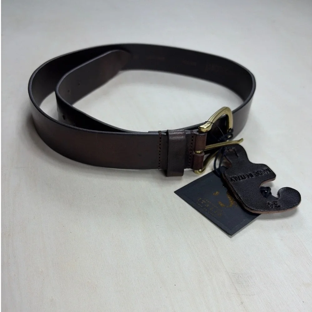 Fabio Corti Mens Dark Brown Leather Belt Made in Italy Gold Buckle 85 34